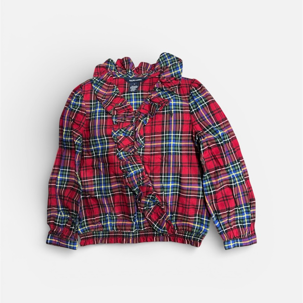 Ralph Lauren Red Plaid Ruffle Blouse Girls Size 6